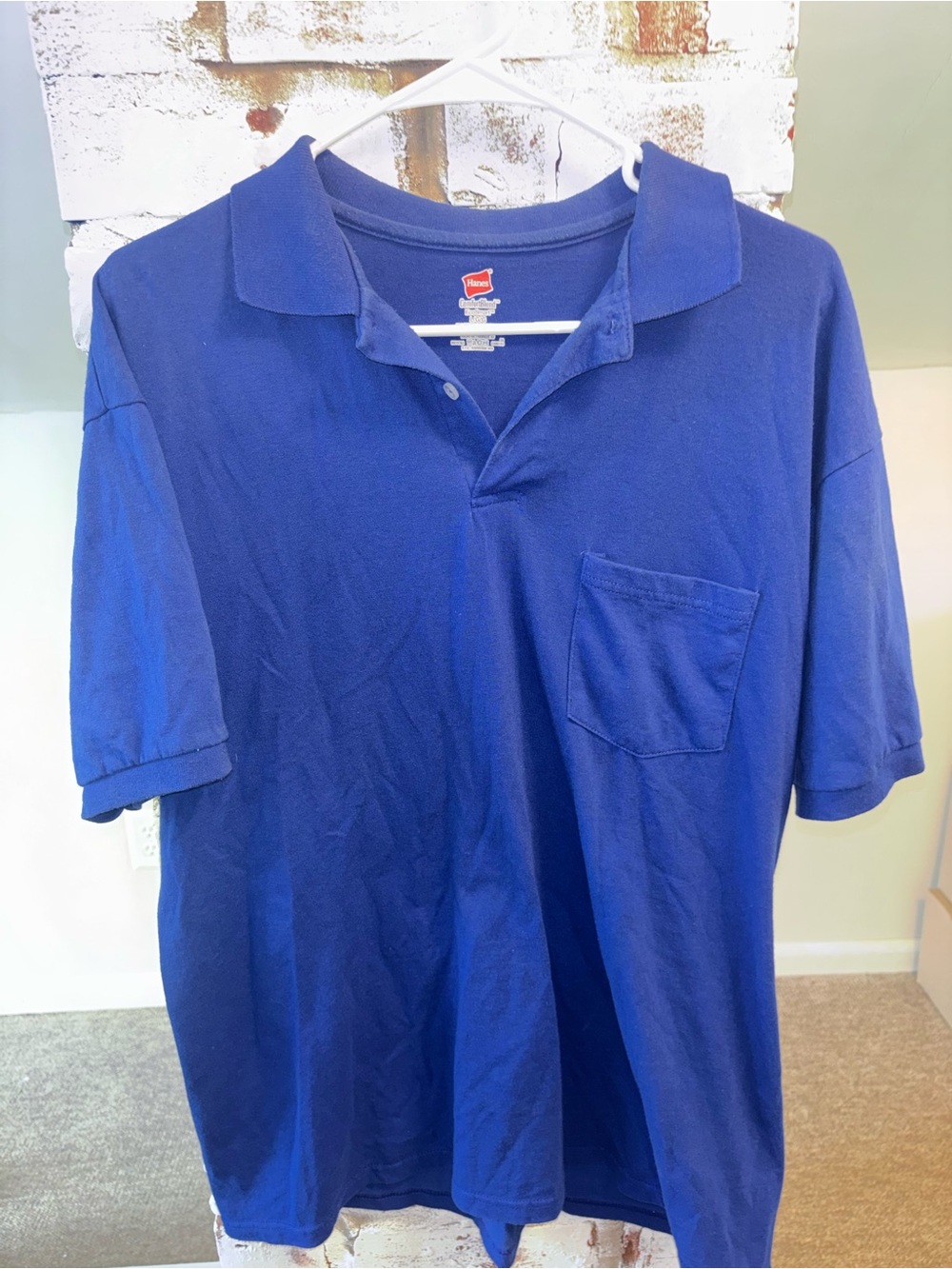 Hanes Men’s Deep Blue Cotton Pocket Polo